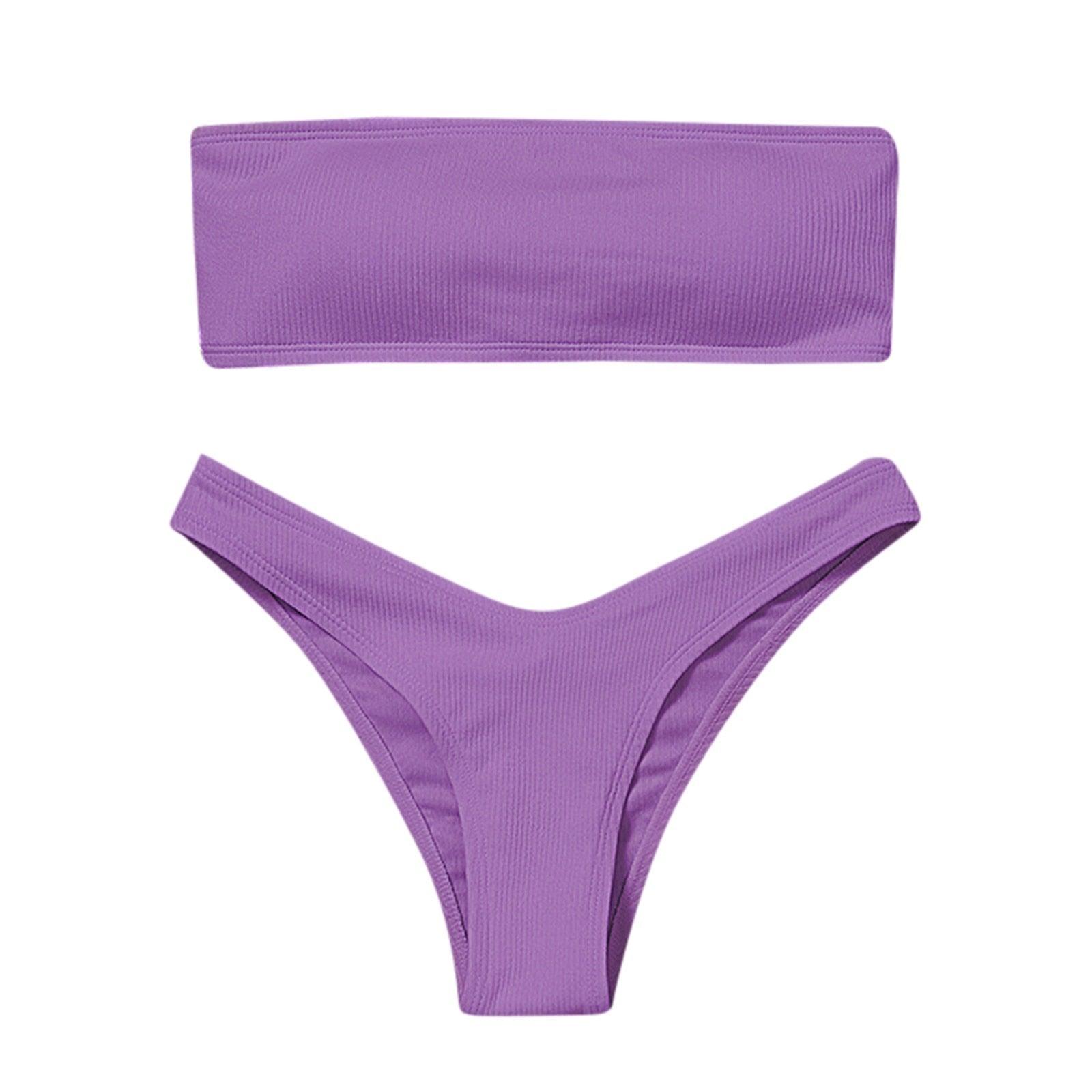 Maillot de bain deux pièces bikini pour femme Maillot de bain de plage Deux pièces sans bretelles rembourré coupe haute bandeau