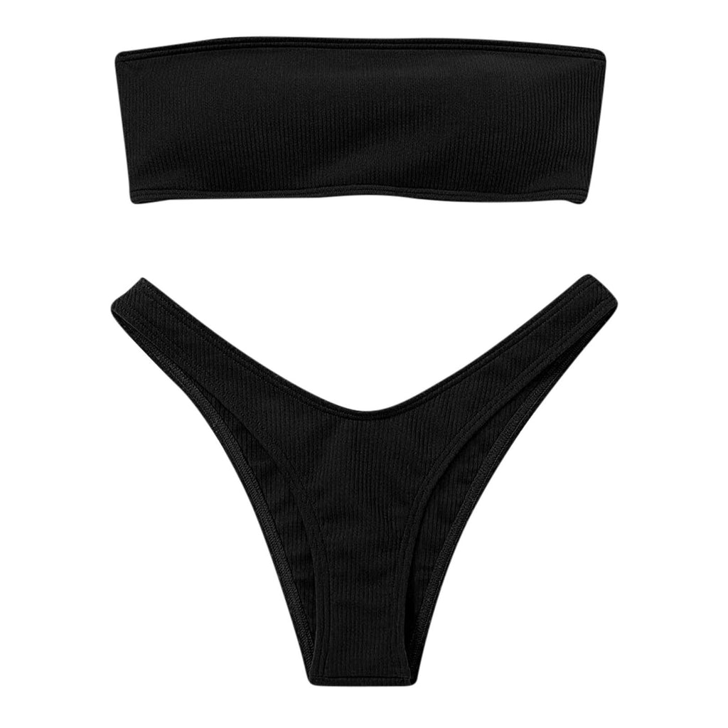 Maillot de bain deux pièces bikini pour femme Maillot de bain de plage Deux pièces sans bretelles rembourré coupe haute bandeau