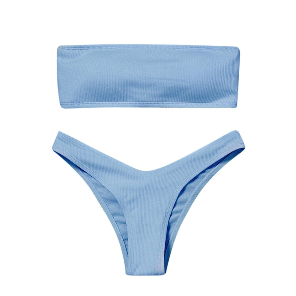 Maillot de bain deux pièces bikini pour femme Maillot de bain de plage Deux pièces sans bretelles rembourré coupe haute bandeau