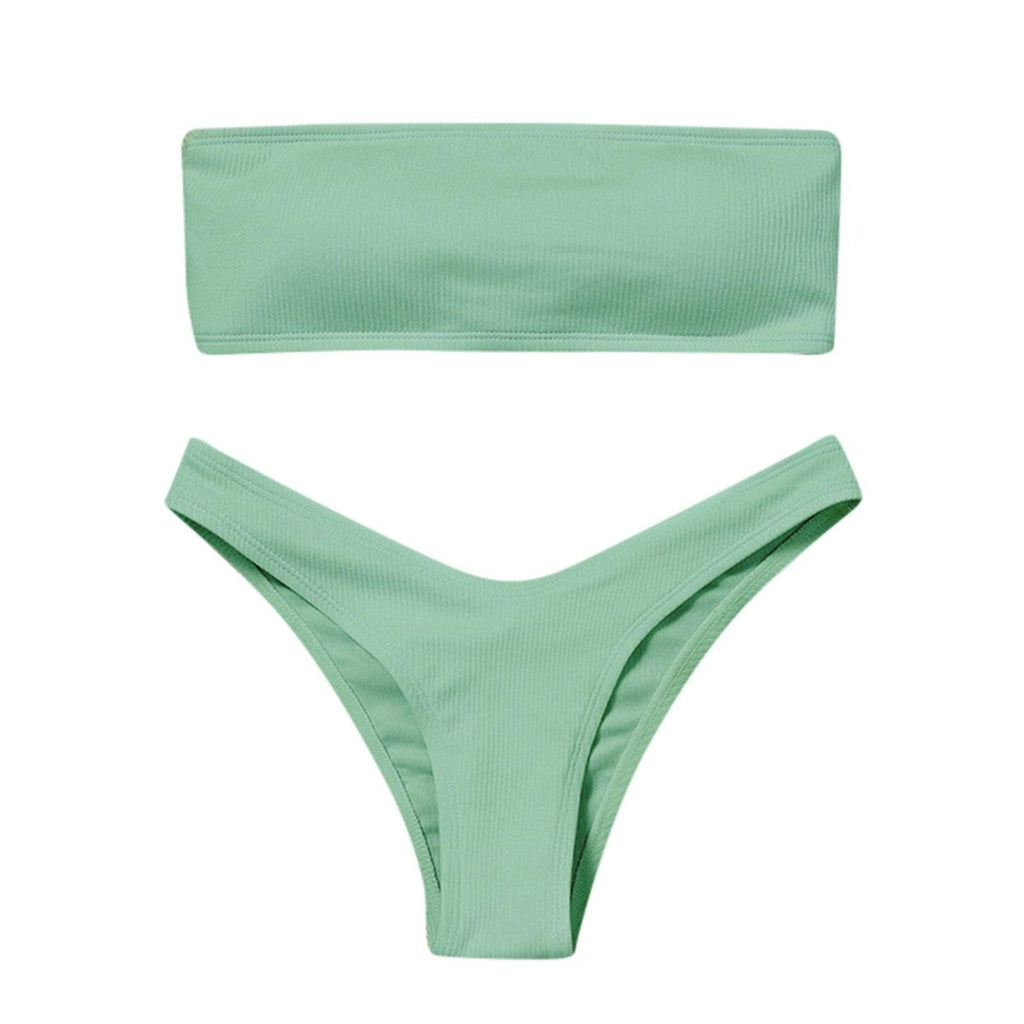 Maillot de bain deux pièces bikini pour femme Maillot de bain de plage Deux pièces sans bretelles rembourré coupe haute bandeau