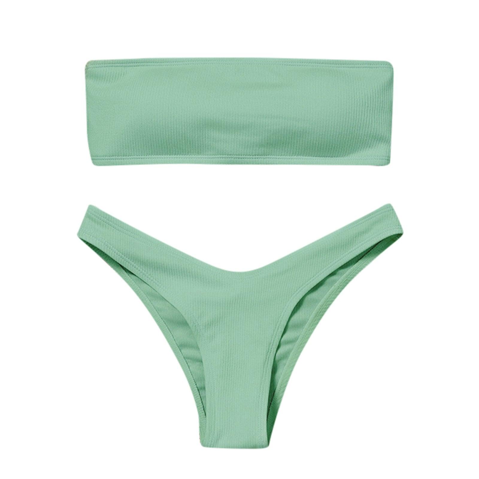 Maillot de bain deux pièces bikini pour femme Maillot de bain de plage Deux pièces sans bretelles rembourré coupe haute bandeau