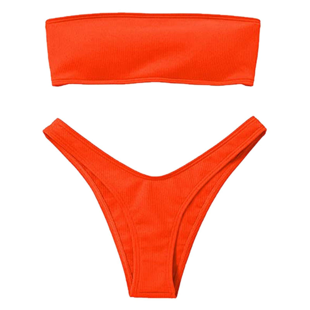 Maillot de bain deux pièces bikini pour femme Maillot de bain de plage Deux pièces sans bretelles rembourré coupe haute bandeau