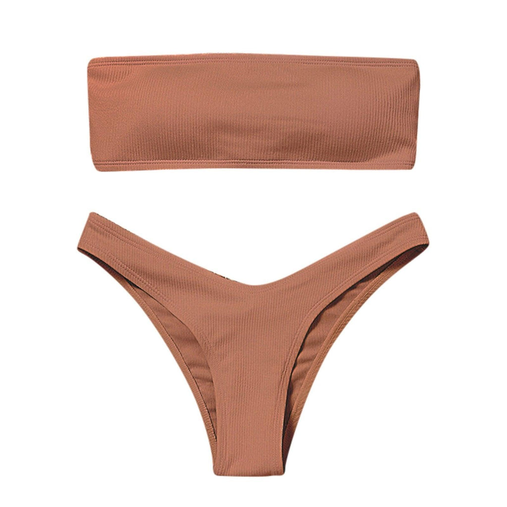 Maillot de bain deux pièces bikini pour femme Maillot de bain de plage Deux pièces sans bretelles rembourré coupe haute bandeau
