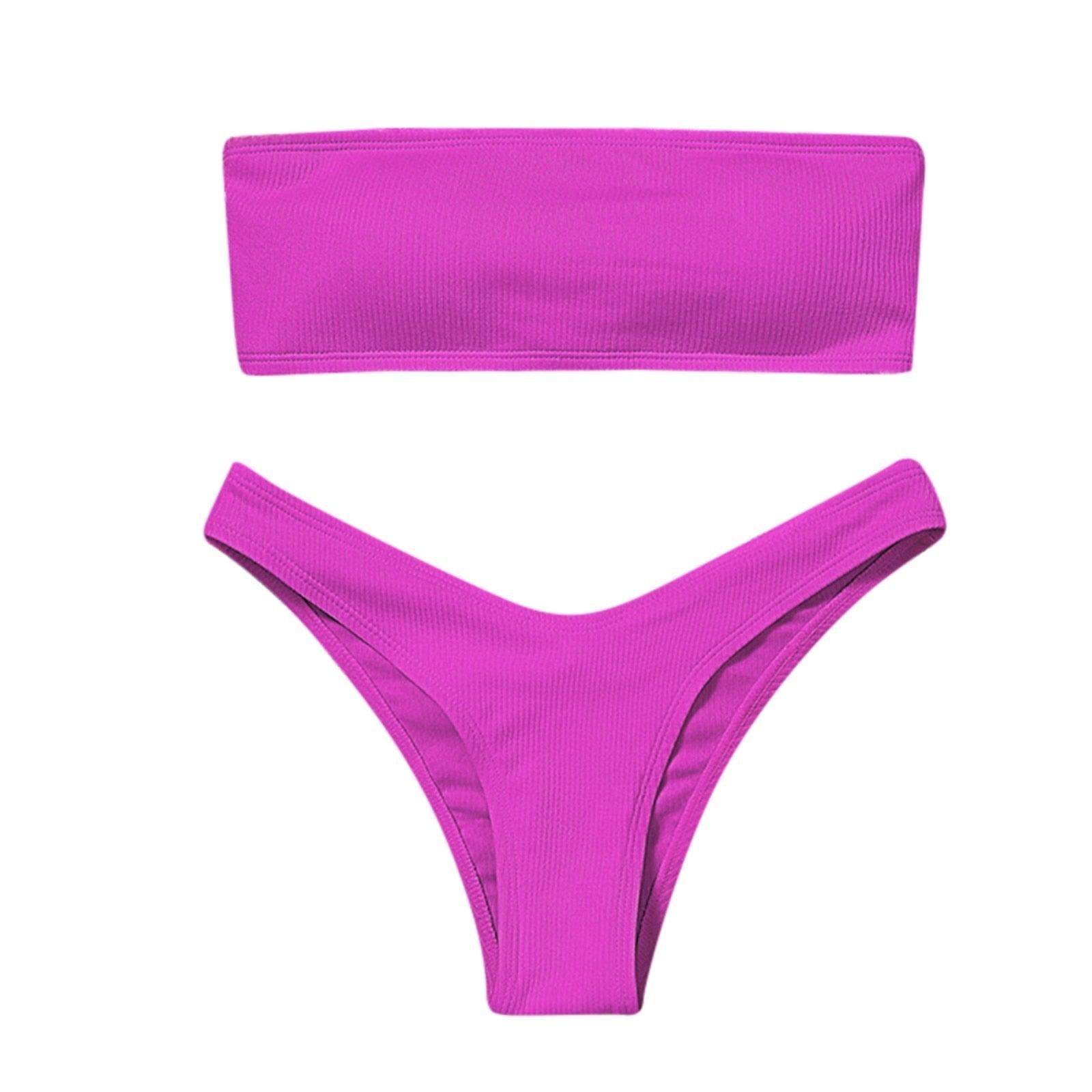 Maillot de bain deux pièces bikini pour femme Maillot de bain de plage Deux pièces sans bretelles rembourré coupe haute bandeau