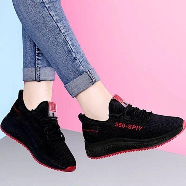 Chaussures de Course Décontractées à Plateforme Antidérapantes et Respirantes pour Femmes, Baskets Noires Légères en Maille, Chaussures de Marche Athlétiques à la Mode