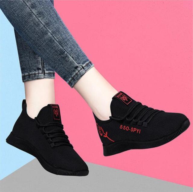 Chaussures de Course Décontractées à Plateforme Antidérapantes et Respirantes pour Femmes, Baskets Noires Légères en Maille, Chaussures de Marche Athlétiques à la Mode