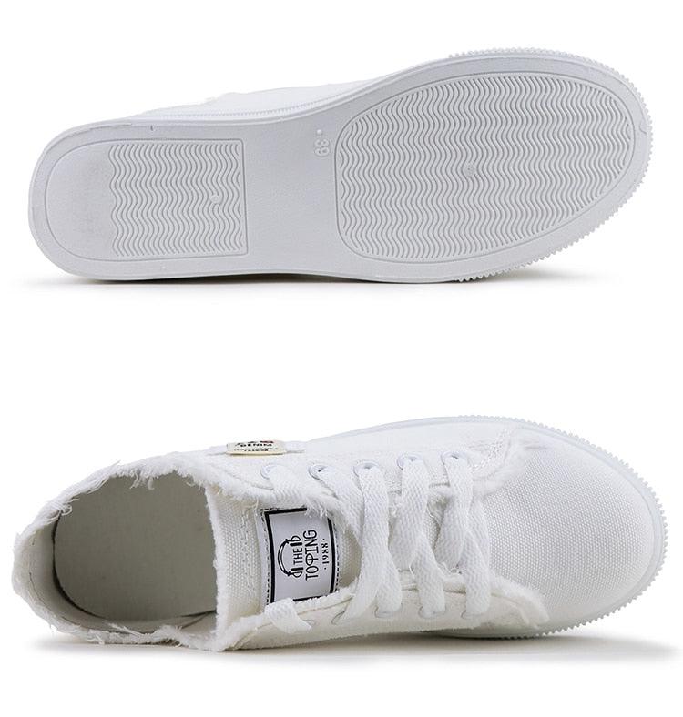 Baskets classiques d'été respirantes en toile pour femmes, chaussures décontractées à lacets pour l'extérieur, baskets basses en toile blanches pour hommes et femmes