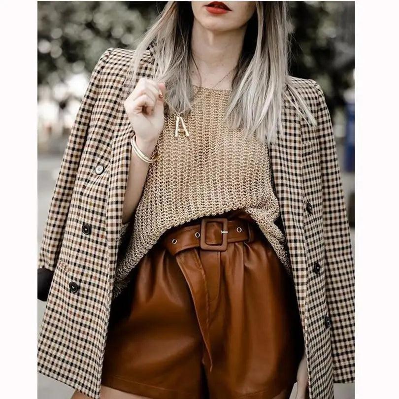 Manteau Blazer Croisé Carreaux Tendance Femme Bureau Vintage Manches Longues Poches Vêtement Extérieur Chic
