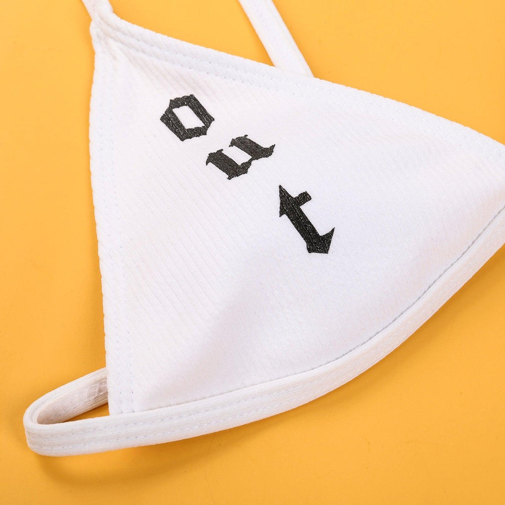 Maillots de bain drôles imprimés 2 pièces pour femmes Maillot de bain triangle festonné imprimé deux pièces pour femmes avec bas décolleté en V profond, coussinets de poitrine détachables, hauts à bretelles et bas triangulaires