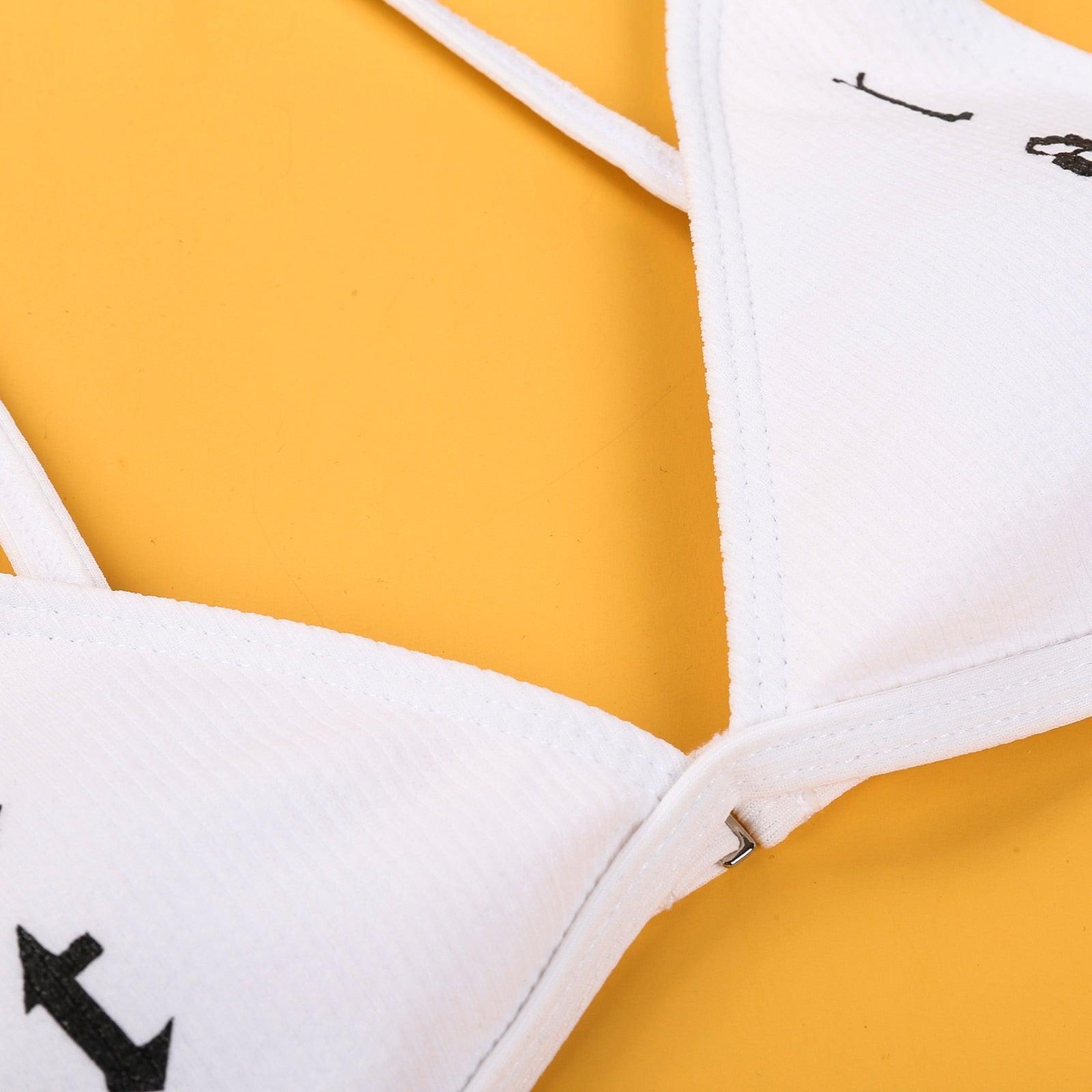 Maillots de bain drôles imprimés 2 pièces pour femmes Maillot de bain triangle festonné imprimé deux pièces pour femmes avec bas décolleté en V profond, coussinets de poitrine détachables, hauts à bretelles et bas triangulaires