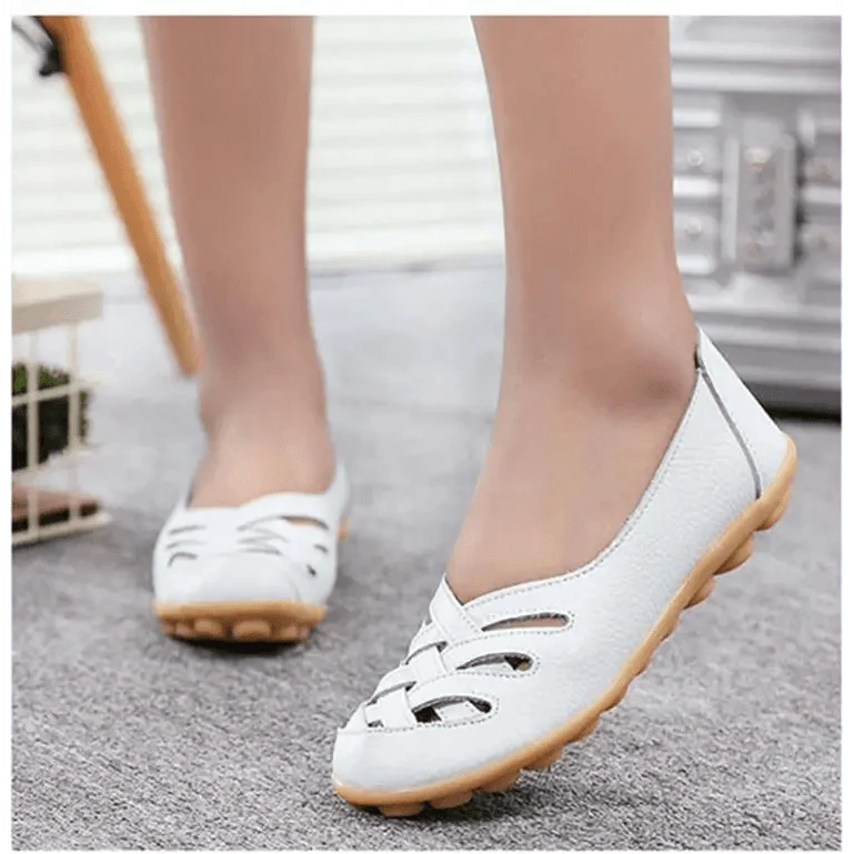Sandales plates en cuir véritable pour femmes, élégantes, confortables, souples et antidérapantes