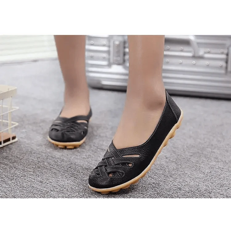 Sandales plates en cuir véritable pour femmes, élégantes, confortables, souples et antidérapantes