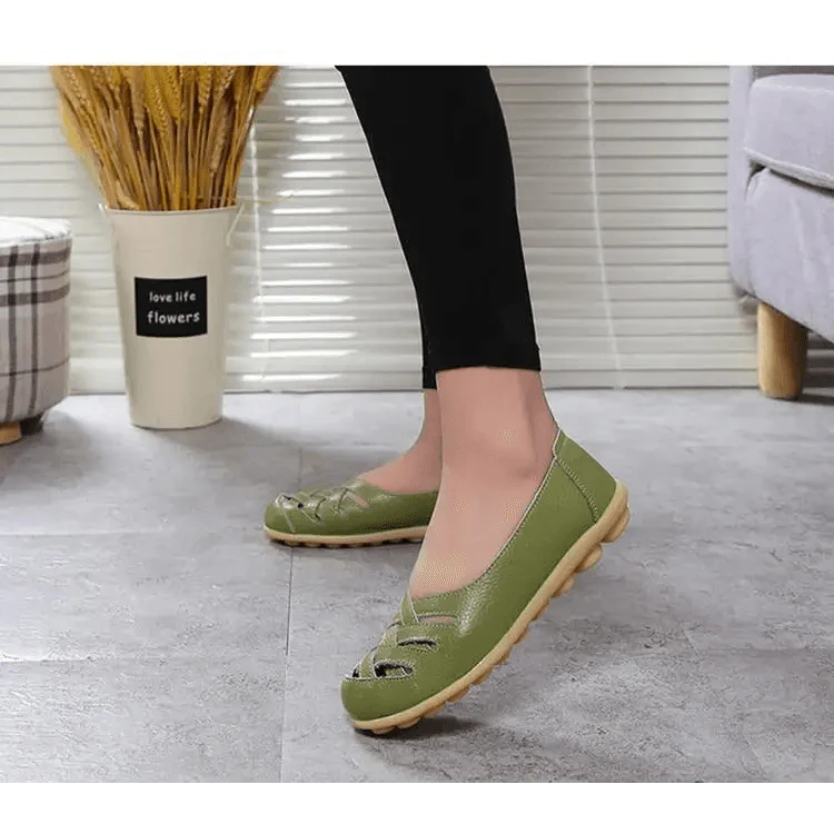 Sandales plates en cuir véritable pour femmes, élégantes, confortables, souples et antidérapantes