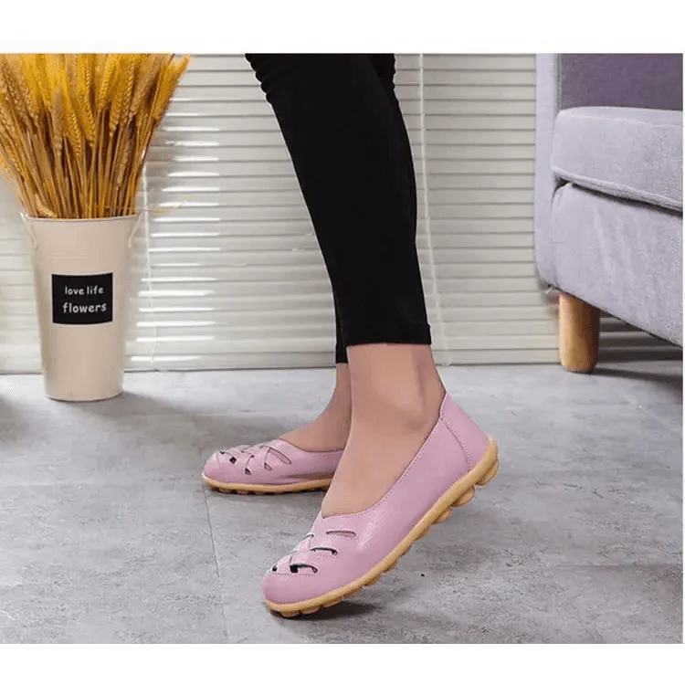 Sandales plates en cuir véritable pour femmes, élégantes, confortables, souples et antidérapantes