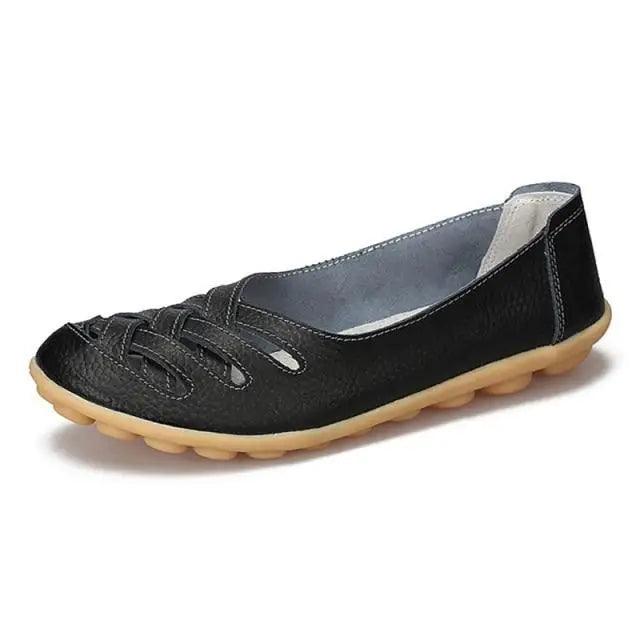 Sandales plates en cuir véritable pour femmes, élégantes, confortables, souples et antidérapantes