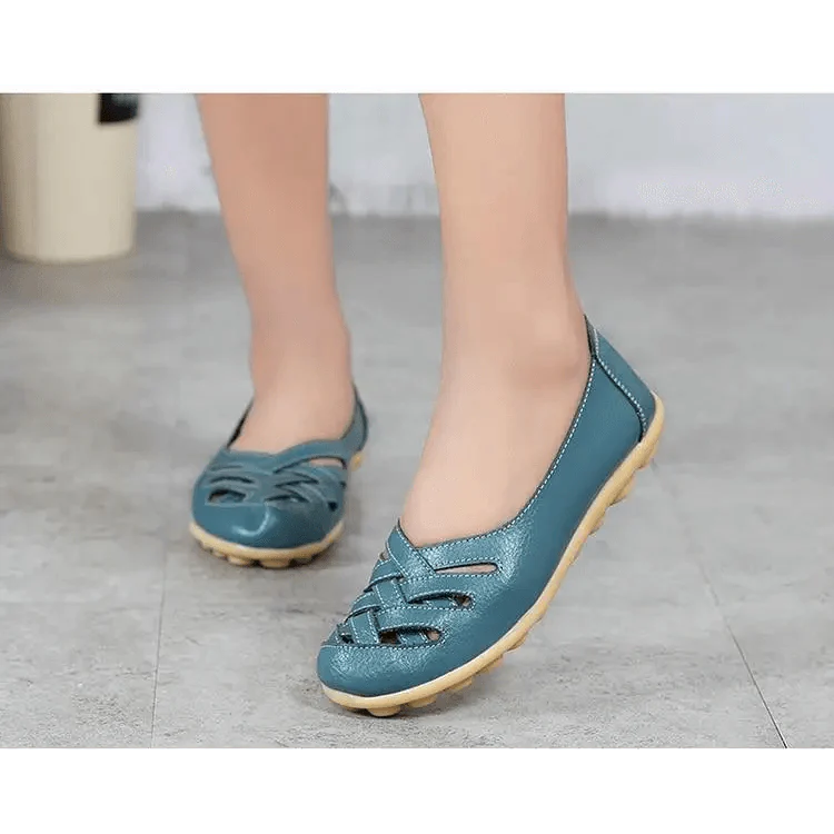 Sandales plates en cuir véritable pour femmes, élégantes, confortables, souples et antidérapantes