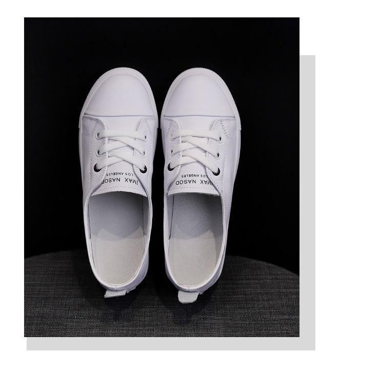 Baskets en cuir véritable pour femmes Chaussures de sport décontractées à la mode Chaussures vulcanisées pour femmes Chaussures plates d'été en cuir pour femmes Baskets décontractées à lacets blanches à la mode