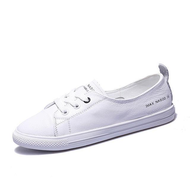 Baskets en cuir véritable pour femmes Chaussures de sport décontractées à la mode Chaussures vulcanisées pour femmes Chaussures plates d'été en cuir pour femmes Baskets décontractées à lacets blanches à la mode