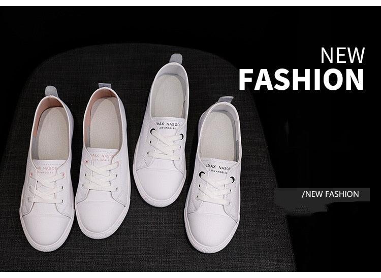 Baskets en cuir véritable pour femmes Chaussures de sport décontractées à la mode Chaussures vulcanisées pour femmes Chaussures plates d'été en cuir pour femmes Baskets décontractées à lacets blanches à la mode