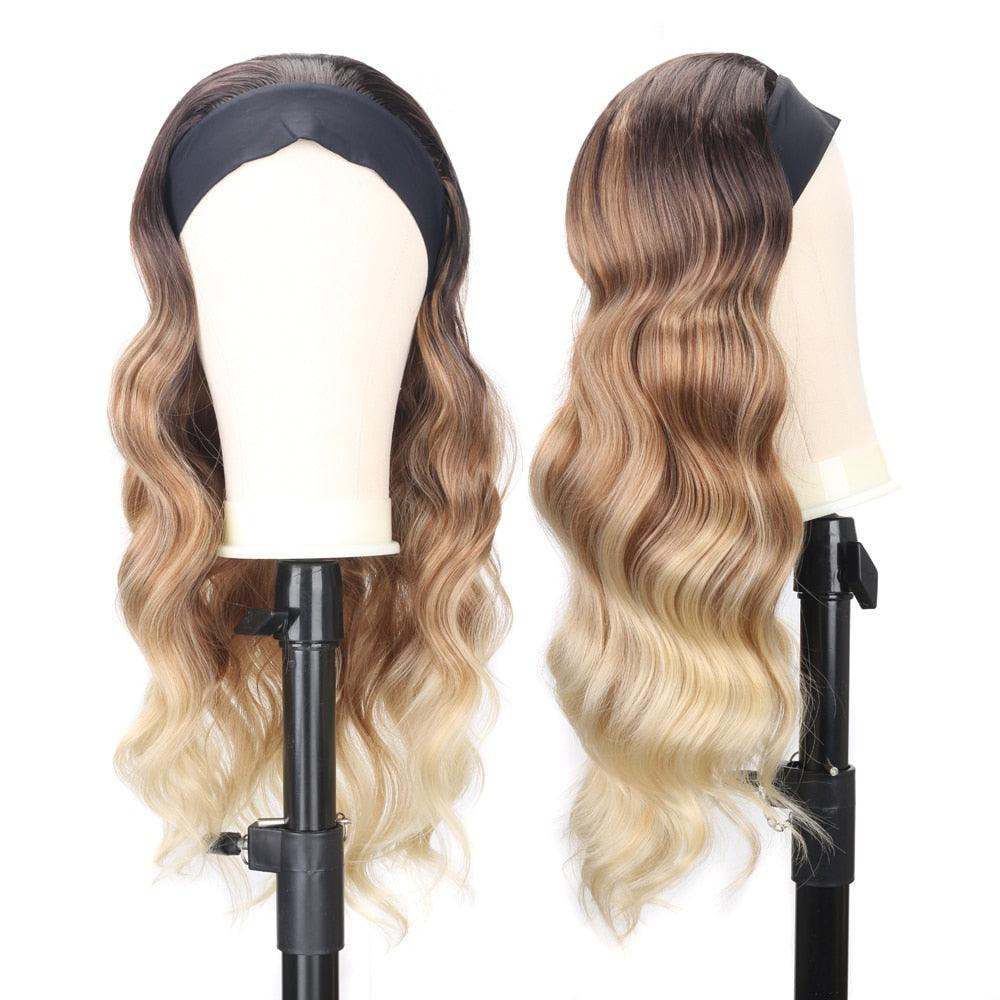 Bandeau perruque ondulée pour femmes, perruque blonde noire naturelle avec bandeau, fausse perruque synthétique pour femmes noires, perruque de cosplay pour femmes, cadeaux pour petites amies