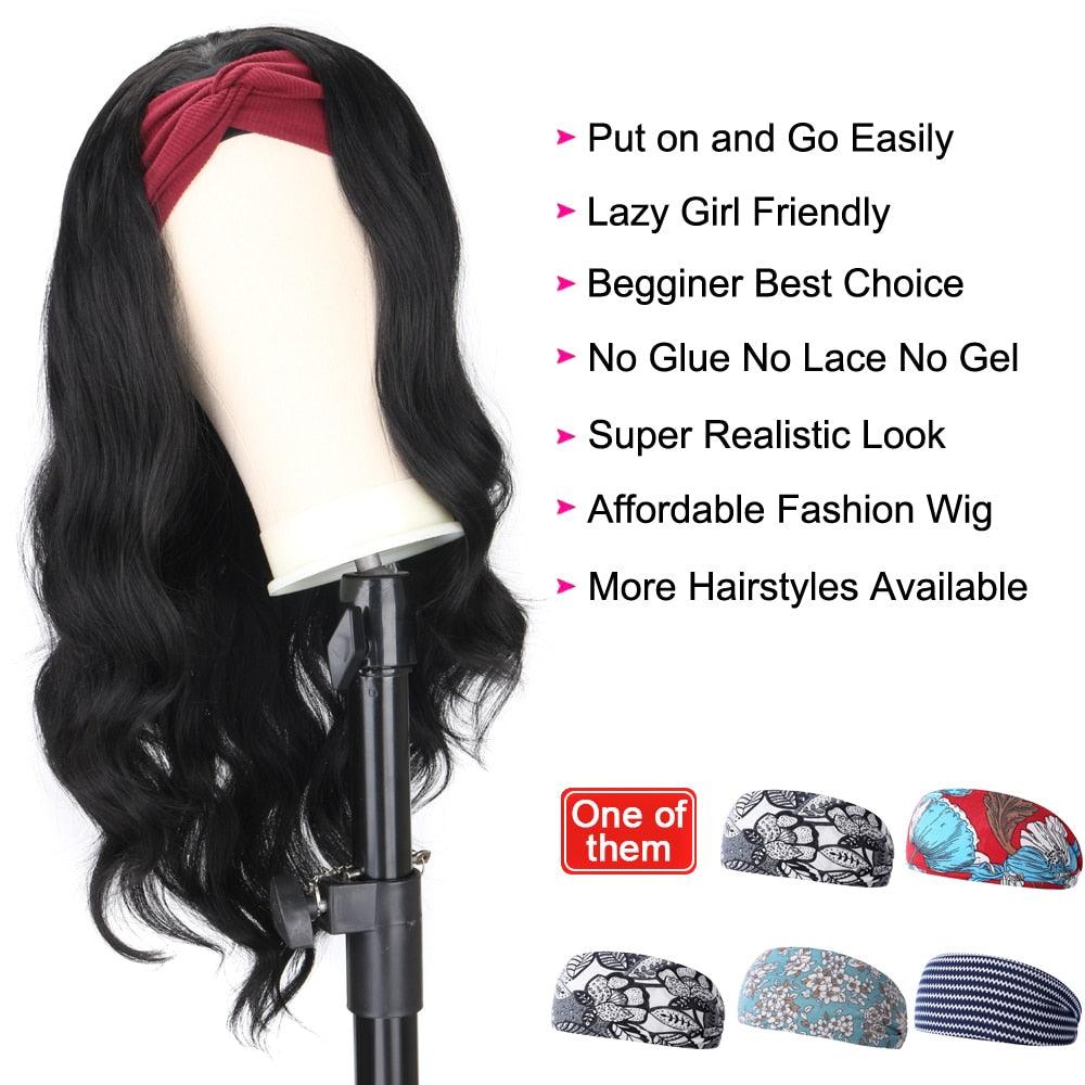 Bandeau perruque ondulée pour femmes, perruque blonde noire naturelle avec bandeau, fausse perruque synthétique pour femmes noires, perruque de cosplay pour femmes, cadeaux pour petites amies
