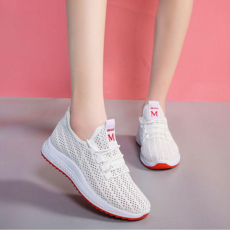 Chaussures de course pour femmes d'été en tissu tissé Sneakers de sport mode décontractée Chaussures de marche en maille respirante antidérapantes légères et respirantes Chaussures de course en maille au design confortable