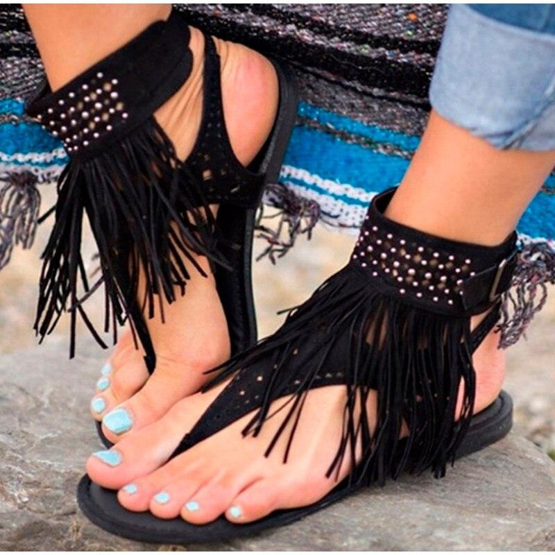Sandales Rétro pour Femmes Tongs Clip Orteil Vintage Noir Bottes Décontractées Mode Été Femme Clip Orteil Vintage Bottes Décontractées Pompon Rome Mode Été Confortables Chaussures pour Femmes