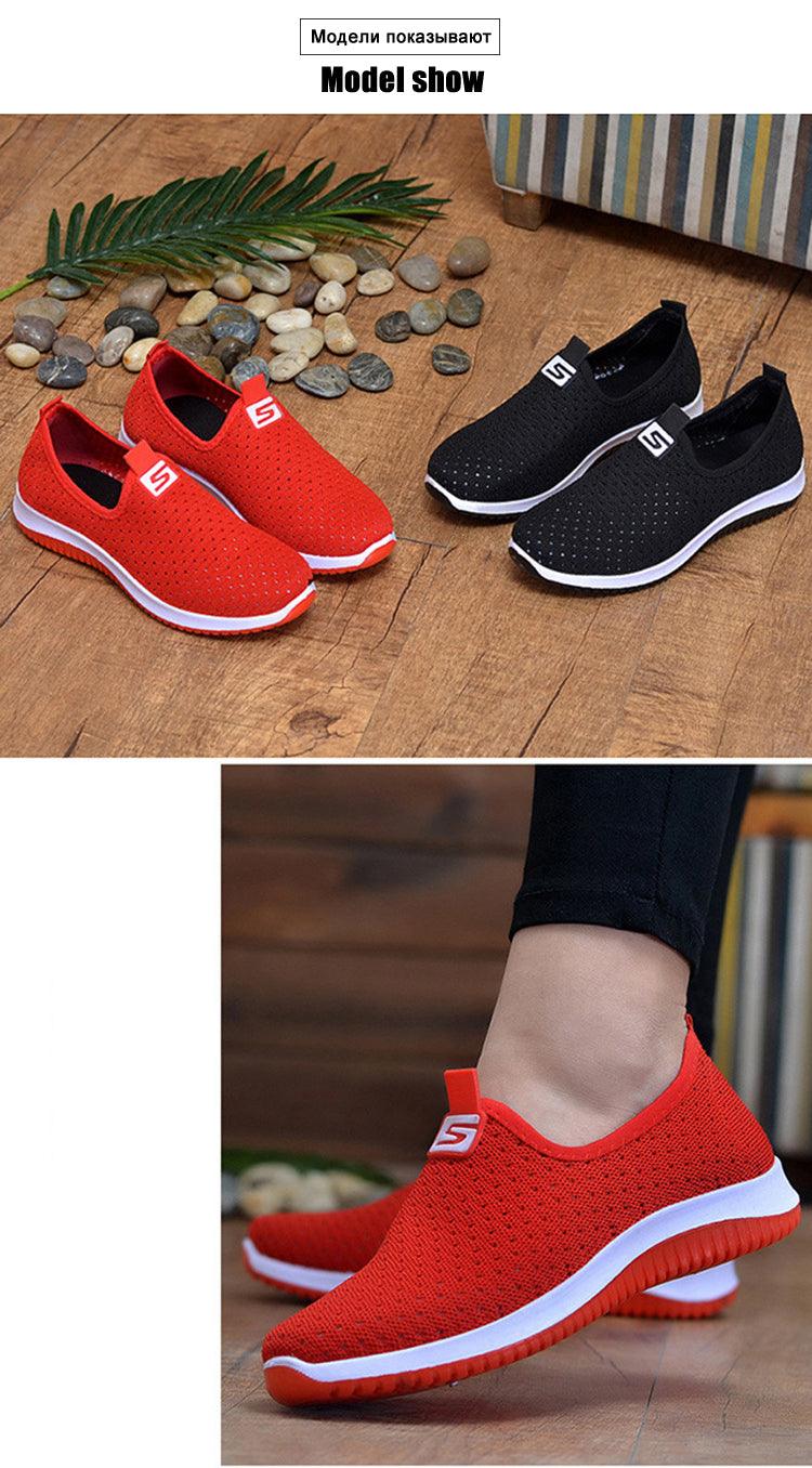 Baskets Espadrilles pour femmes Chaussures d'été en maille respirante pour femmes Chaussures de marche solides antidérapantes Chaussures décontractées Filles Tennis Baskets à enfiler Légères Confortables Baskets décontractées en maille