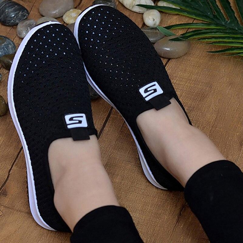 Baskets Espadrilles pour femmes Chaussures d'été en maille respirante pour femmes Chaussures de marche solides antidérapantes Chaussures décontractées Filles Tennis Baskets à enfiler Légères Confortables Baskets décontractées en maille