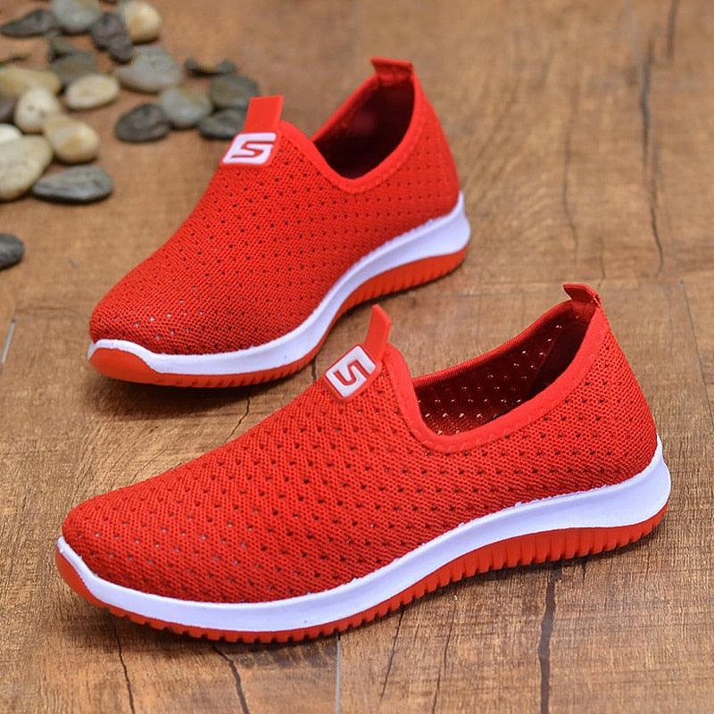 Baskets Espadrilles pour femmes Chaussures d'été en maille respirante pour femmes Chaussures de marche solides antidérapantes Chaussures décontractées Filles Tennis Baskets à enfiler Légères Confortables Baskets décontractées en maille