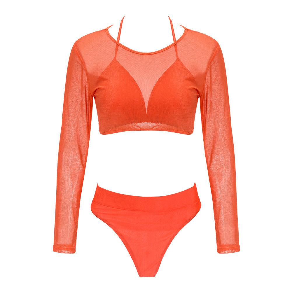 Ensemble de bikini pour femme, maillot de bain taille haute femme, maillot de bain 3 pièces à manches longues, maillot de bain triangle trois pièces, maillot de bain push-up avec bandage, maillot de bain de plage