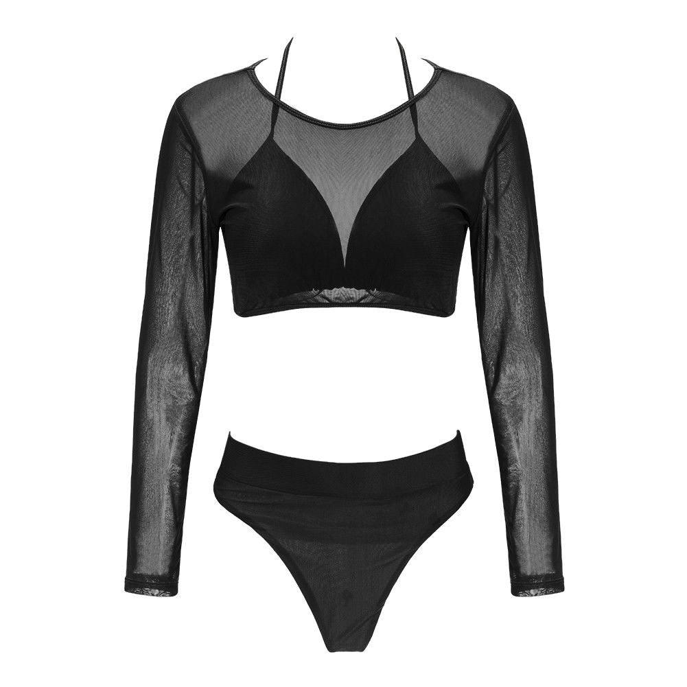 Ensemble de bikini pour femme, maillot de bain taille haute femme, maillot de bain 3 pièces à manches longues, maillot de bain triangle trois pièces, maillot de bain push-up avec bandage, maillot de bain de plage