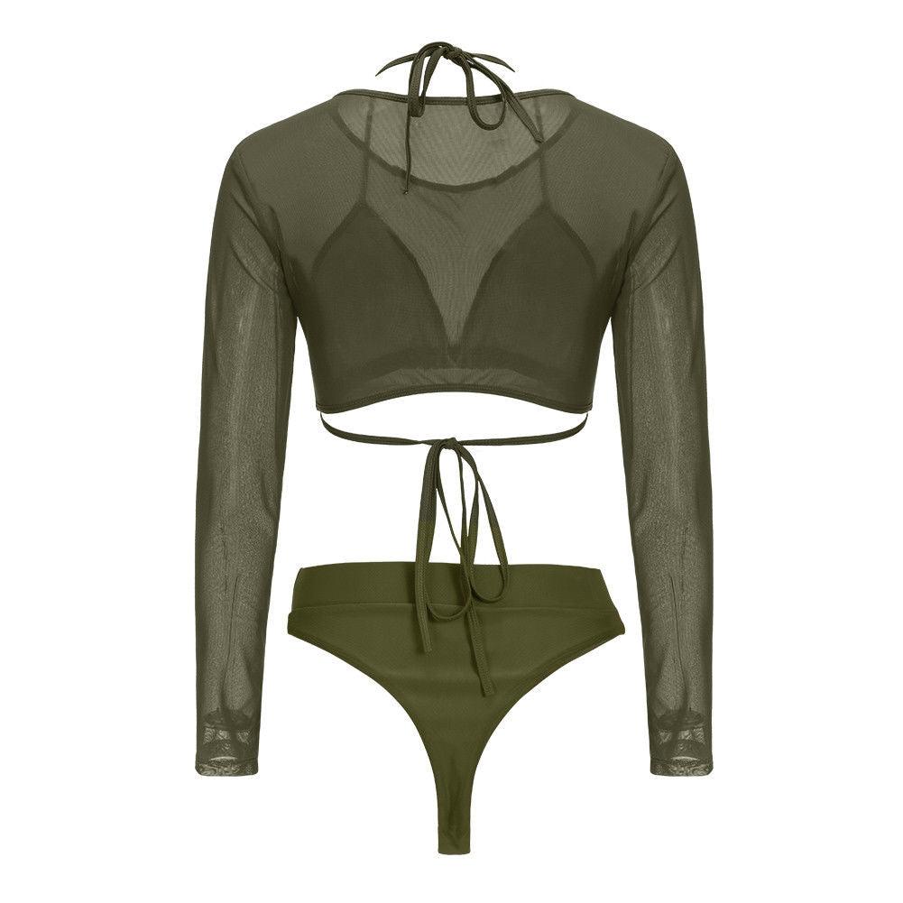 Ensemble de bikini pour femme, maillot de bain taille haute femme, maillot de bain 3 pièces à manches longues, maillot de bain triangle trois pièces, maillot de bain push-up avec bandage, maillot de bain de plage