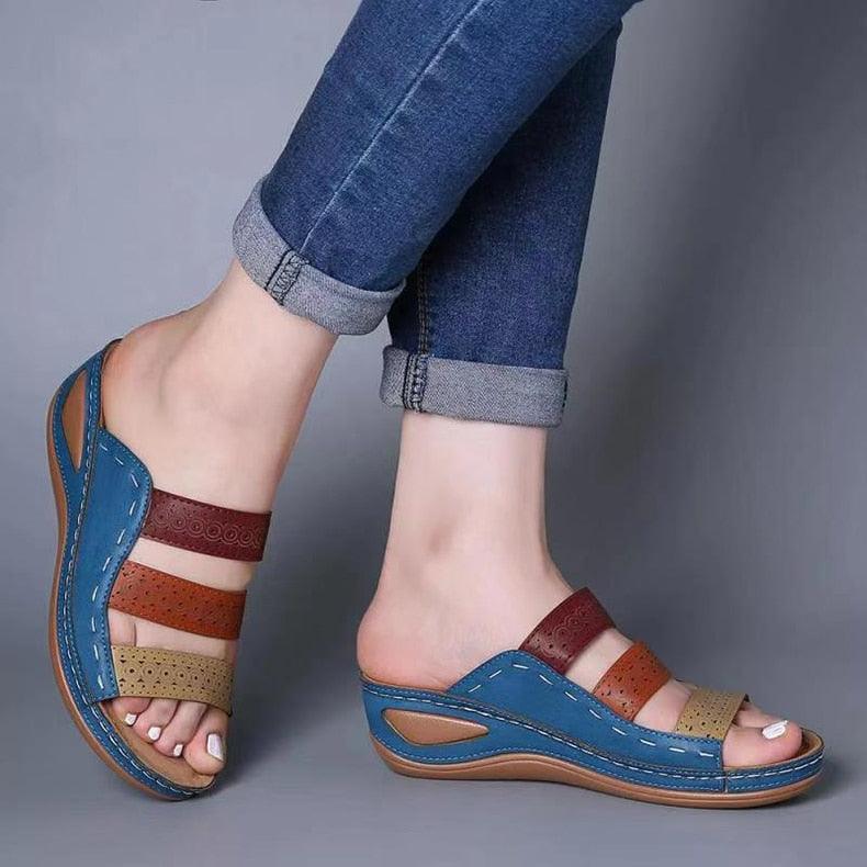 Sandales pour femmes, chaussures de mode, chaussures d'été à talons, tongs, sandales de plage décontractées pour femmes, sandales confortables à enfiler, sandales décontractées vintage d'été, bout ouvert, talon bas, chaussures plates
