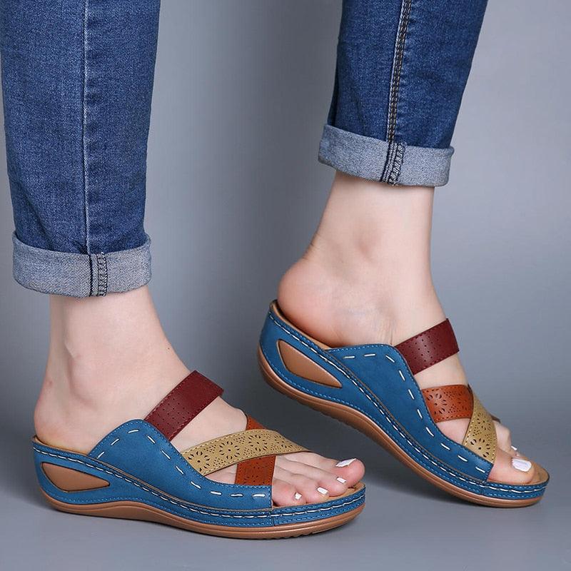 Sandales pour femmes, chaussures de mode, chaussures d'été à talons, tongs, sandales de plage décontractées pour femmes, sandales confortables à enfiler, sandales décontractées vintage d'été, bout ouvert, talon bas, chaussures plates