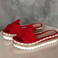Sandales compensées pour femmes, avec nœud, pour l'été, sandales d'intérieur et d'extérieur, tongs, chaussures de plage, sandales de plage modernes et confortables à talon haut avec nœud et plateforme.