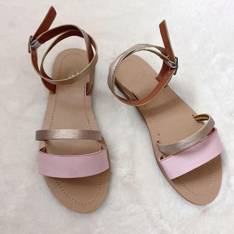 Sandales pour femmes d'été creuses Chaussures plates de plage à bout ouvert Chaussures plates pour dames Sandales plates à lanières Sandale décontractée réglable avec bride arrière à bout ouvert Sandales élégantes