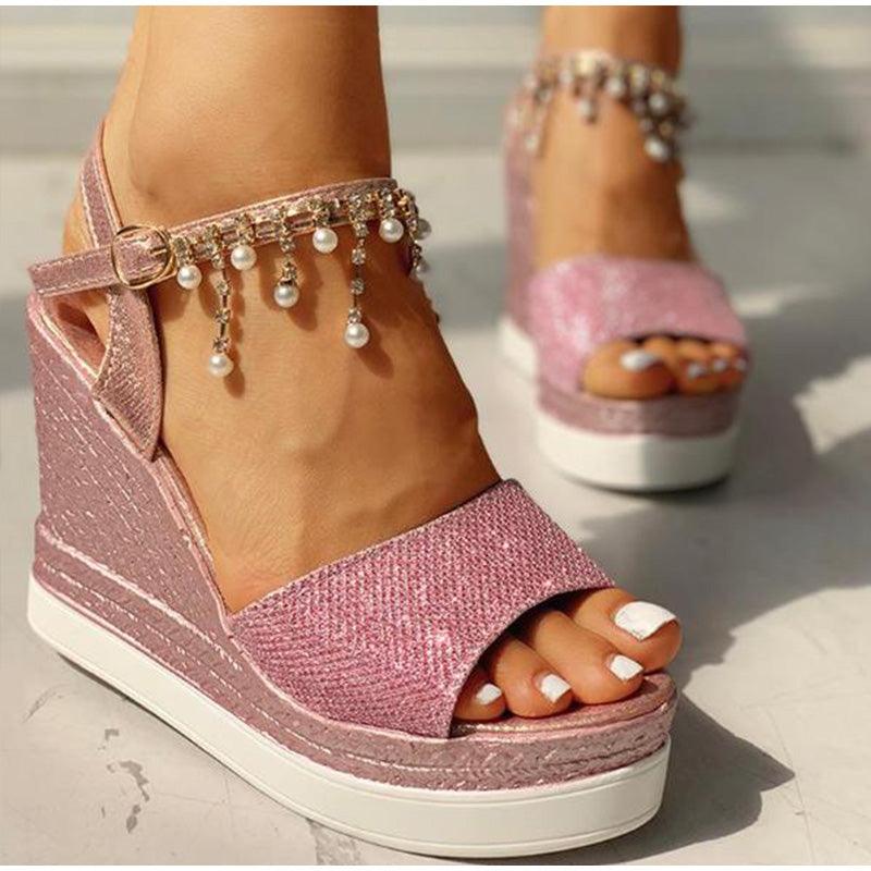 Sandales pour femmes Sandales d'été compensées à bride à boucle et bout ouvert, semelle épaisse, sandales espadrilles modernes, à lanières croisées et bride arrière, chaussures d'été à bout ouvert