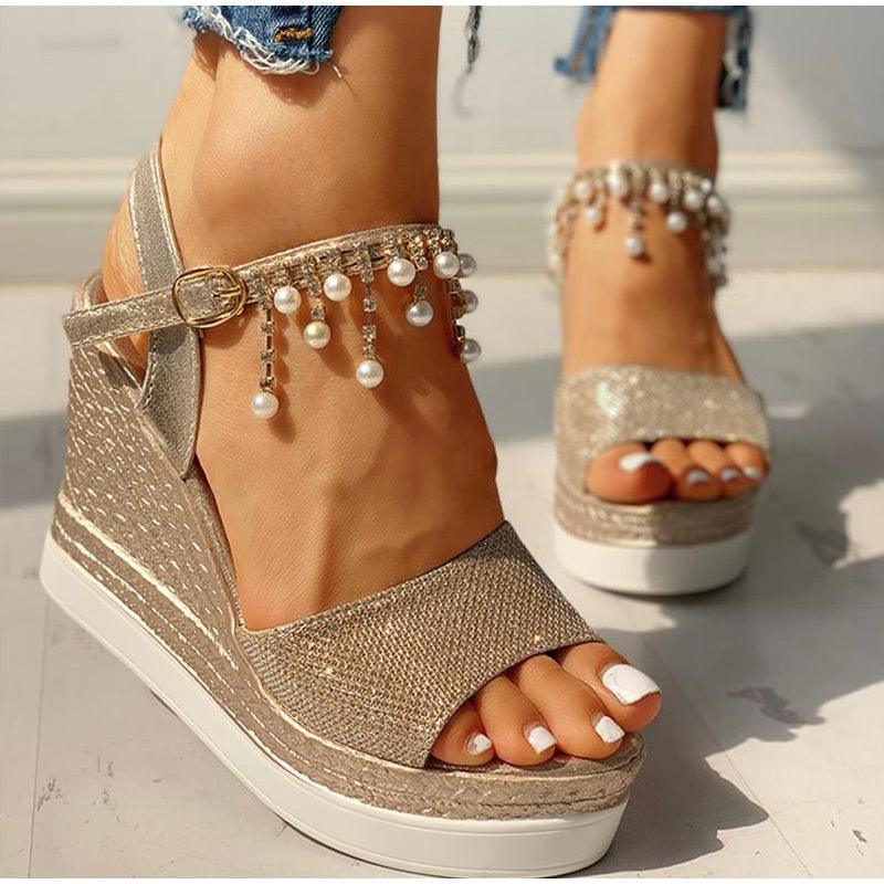 Sandales pour femmes Sandales d'été compensées à bride à boucle et bout ouvert, semelle épaisse, sandales espadrilles modernes, à lanières croisées et bride arrière, chaussures d'été à bout ouvert