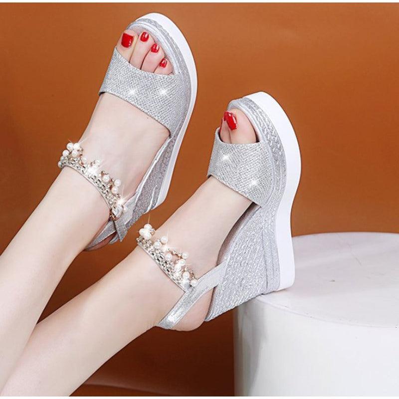 Sandales pour femmes Sandales d'été compensées à bride à boucle et bout ouvert, semelle épaisse, sandales espadrilles modernes, à lanières croisées et bride arrière, chaussures d'été à bout ouvert