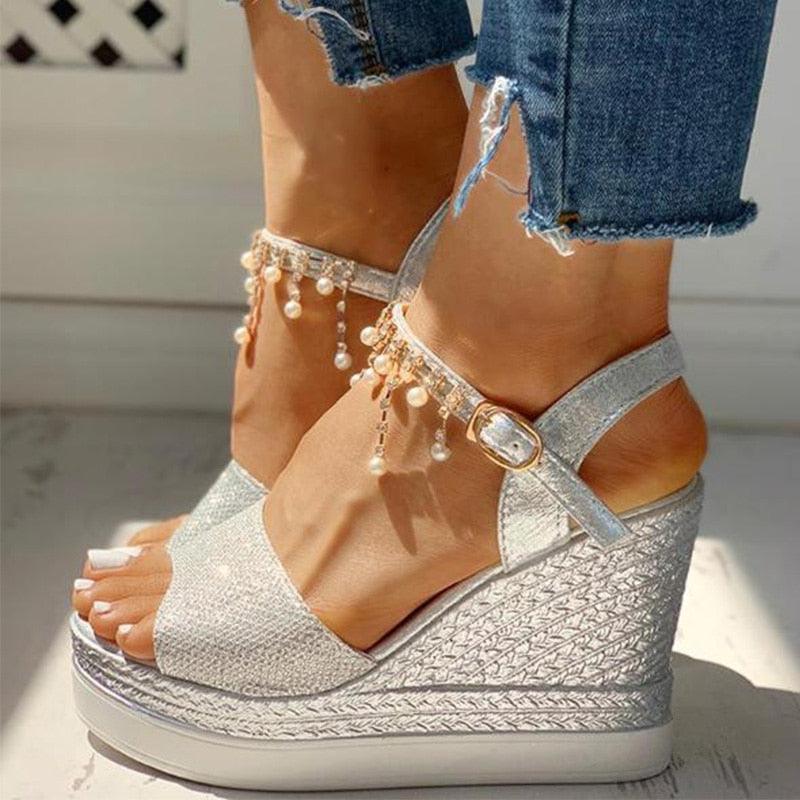 Sandales pour femmes Sandales d'été compensées à bride à boucle et bout ouvert, semelle épaisse, sandales espadrilles modernes, à lanières croisées et bride arrière, chaussures d'été à bout ouvert