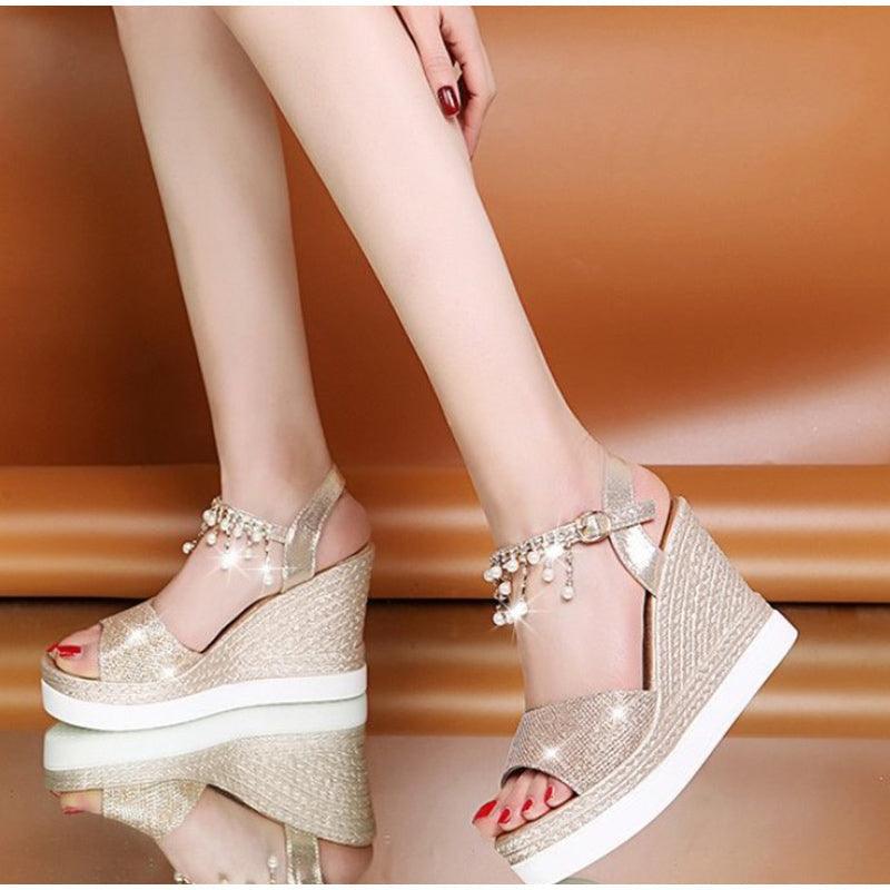 Sandales pour femmes Sandales d'été compensées à bride à boucle et bout ouvert, semelle épaisse, sandales espadrilles modernes, à lanières croisées et bride arrière, chaussures d'été à bout ouvert