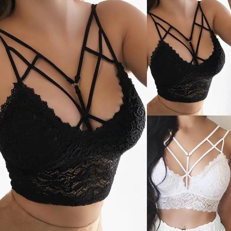 Soutien-gorge sexy en dentelle noire push-up pour femme, sans manches, grandes tailles
