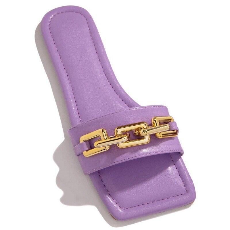 Pantoufles et sandales pour femmes avec chaîne dorée, bout fermé, talons plats, bout carré, chaussures décontractées à enfiler, tongs à talons épais, mules, bout ouvert, à enfiler, dos nu, talons hauts, sandales et pantoufles