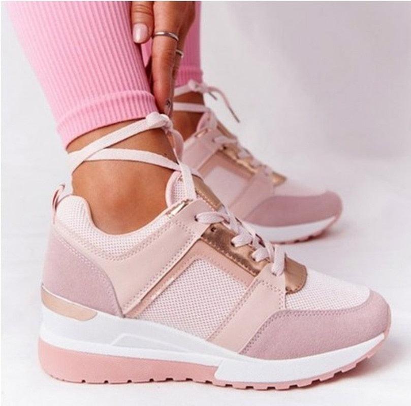Baskets femmes imprimé léopard à lacets chaussures vulcanisées femme baskets de sport respirantes rehaussant la taille pour la marche, le jogging Baskets de sport dorées et argentées pour femmes