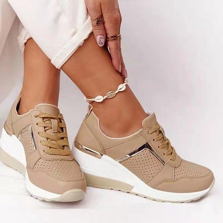 Baskets femmes imprimé léopard à lacets chaussures vulcanisées femme baskets de sport respirantes rehaussant la taille pour la marche, le jogging Baskets de sport dorées et argentées pour femmes