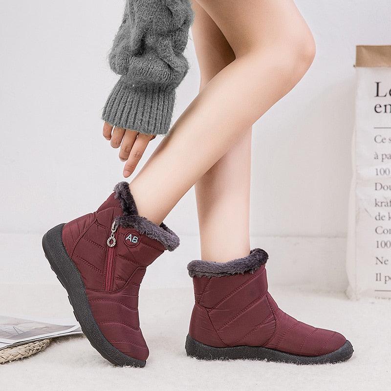 Bottes de Neige pour Femmes, Chaudes, Courtes, en Peluche, Bottines d'Hiver Confortables, à Fermeture Éclair, Chaussures Chaudes Antidérapantes, Doublées Fourrure, Courtes, Imperméables, Faciles à Enfiler, Légères pour l'Extérieur