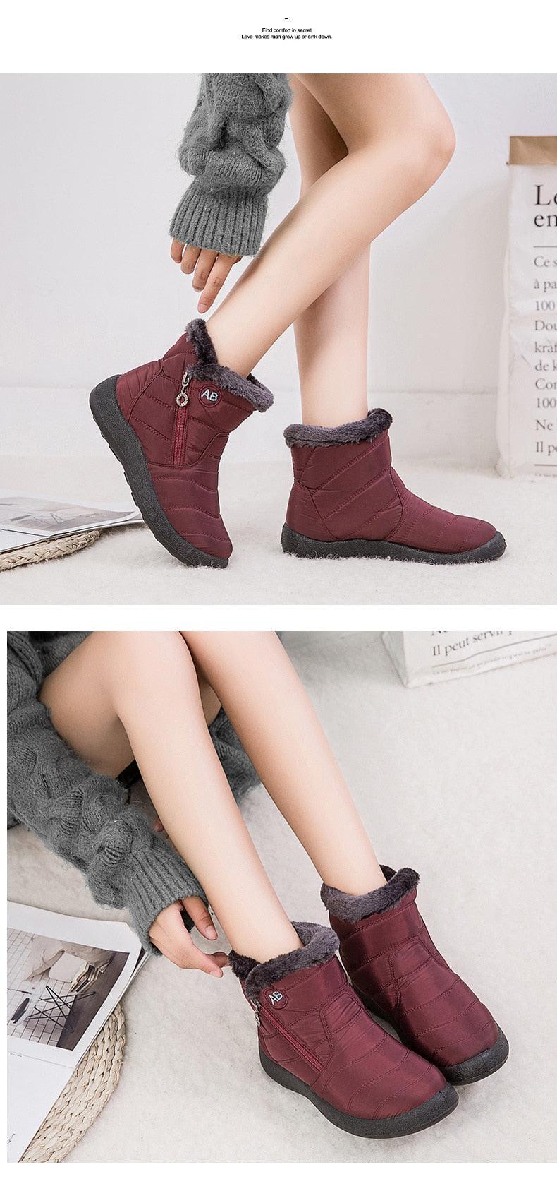 Bottes de Neige pour Femmes, Chaudes, Courtes, en Peluche, Bottines d'Hiver Confortables, à Fermeture Éclair, Chaussures Chaudes Antidérapantes, Doublées Fourrure, Courtes, Imperméables, Faciles à Enfiler, Légères pour l'Extérieur