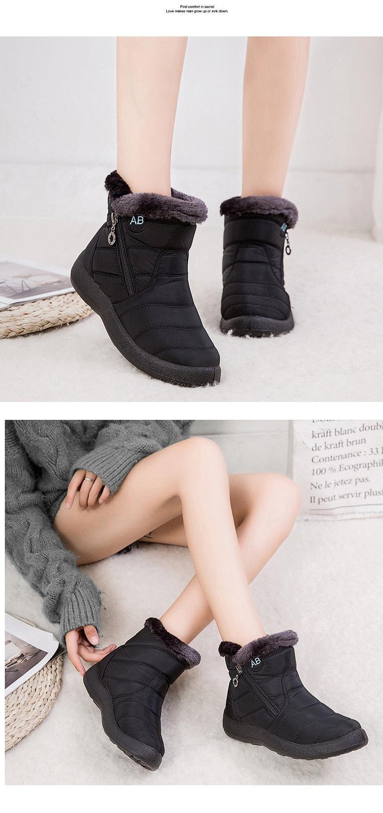 Bottes de Neige pour Femmes, Chaudes, Courtes, en Peluche, Bottines d'Hiver Confortables, à Fermeture Éclair, Chaussures Chaudes Antidérapantes, Doublées Fourrure, Courtes, Imperméables, Faciles à Enfiler, Légères pour l'Extérieur