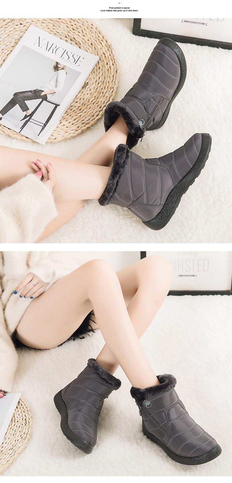 Bottes de Neige pour Femmes, Chaudes, Courtes, en Peluche, Bottines d'Hiver Confortables, à Fermeture Éclair, Chaussures Chaudes Antidérapantes, Doublées Fourrure, Courtes, Imperméables, Faciles à Enfiler, Légères pour l'Extérieur